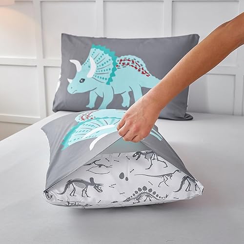 Miniatura 7 de RYNGHIPY Juego de edredón de dinosaurio para niños, juego de ropa de cama de dinosaurios de dibujos animados para niños, edredón de microfibra