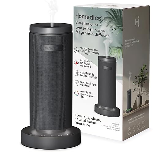 Homedics SereneScent - Mini difusor recargable de tela sin agua, dispositivo de aromaterapia inalámbrico, uso con aceite SereneScent de 0.5 onzas