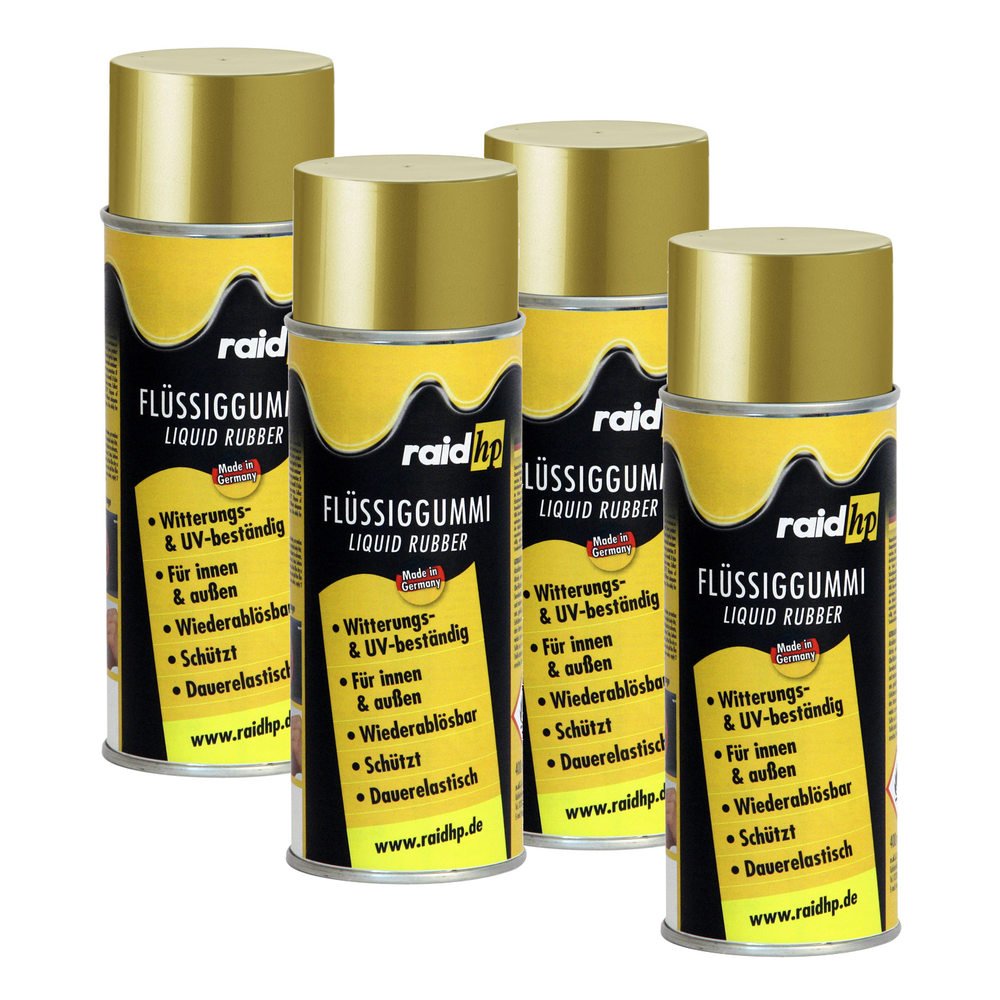 Raid HP 380269 Flüssiggummi 1600ml Gold-METALLIC-MATT Sprühfolie Felgenfolie. Dauerelastische Gummierung für innen und außen für Auto Boot Motorrad Quad Fahrrad Freizeit Hobby