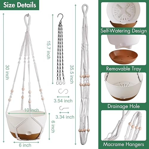 Miniatura 4 de Juego de macetas colgantes de 2 a 10 pulgadas para plantas de interior con riego automático, incluye macetas colgantes para plantas, maceta colgante