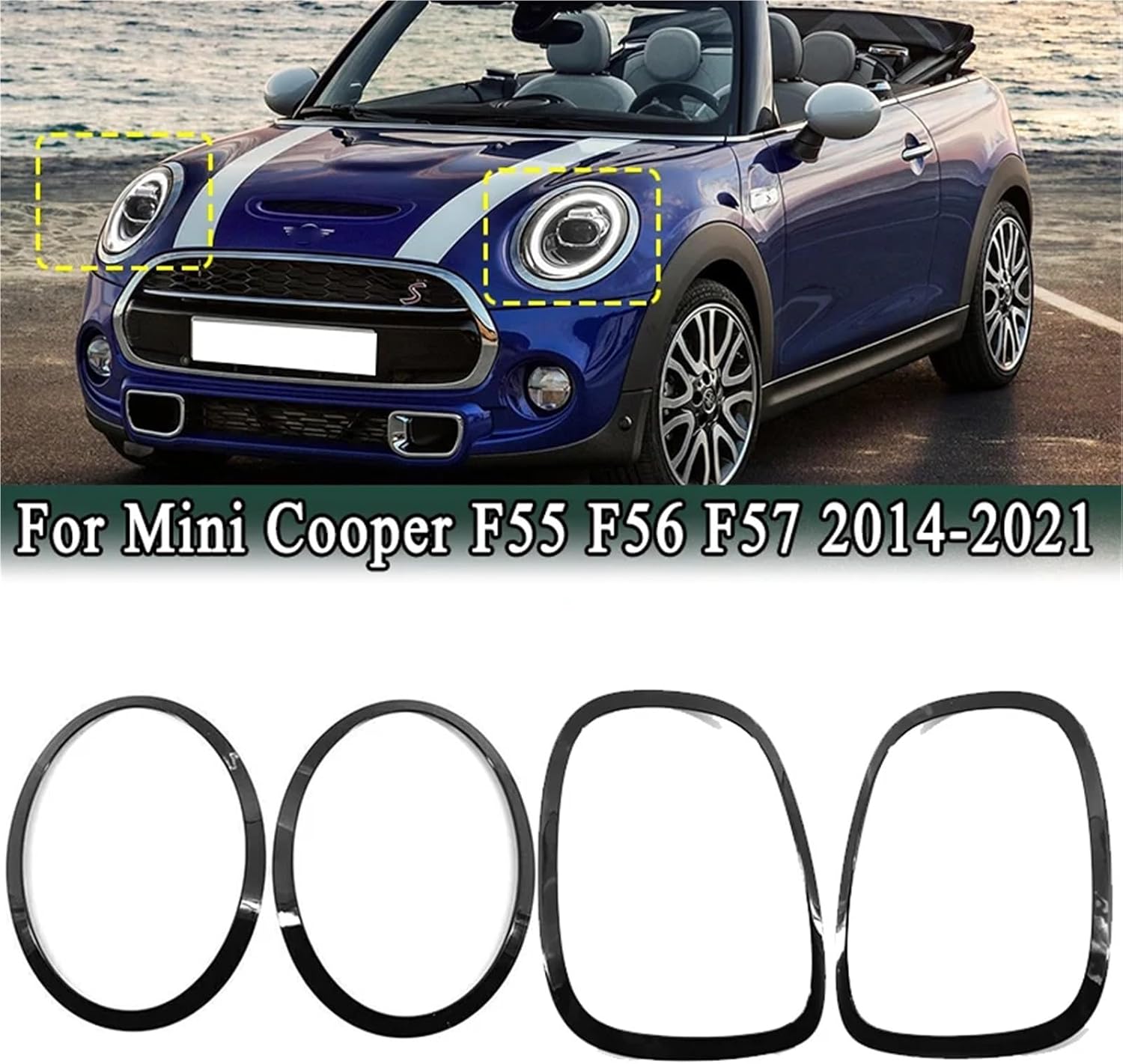 Compatible For Mini Cooper F55 F56 F57 One S JCW 2014-2021 Front Headlight Rear Tail Light Surround Trim Styling Exterior Decoration Cover(Chrome Headlights)