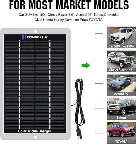 Miniatura 3 de ECO-WORTHY Cargador de batería solar de 12 voltios, impermeable, portátil, panel solar, cargador de batería de coche, mantenedor para automóvil,
