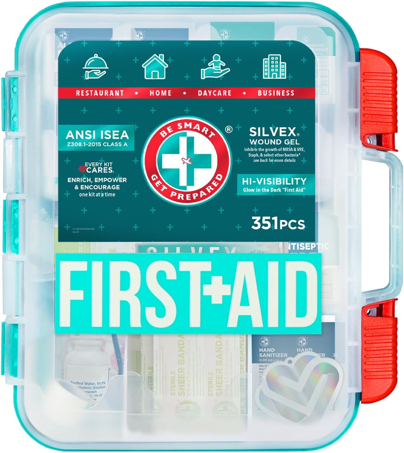 Be Smart Get Prepared - 351 Piece First Aid Kit - Exceeds OSHA ANSI/ISEA Standards for 100 People - Workplace, Home, Car, School, Emergency, Survival, Camping, Hunting, Sports