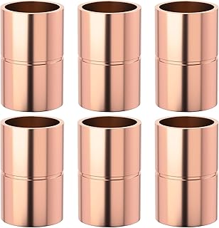 6pcs Straight Copper Coupling Fittings, 3/8in ID Welding Joint for HVAC Air Conditioner, Solder Connection Connector End Repair Coupler with Rolled Tube Stop Sweat Ends- Rose Gold