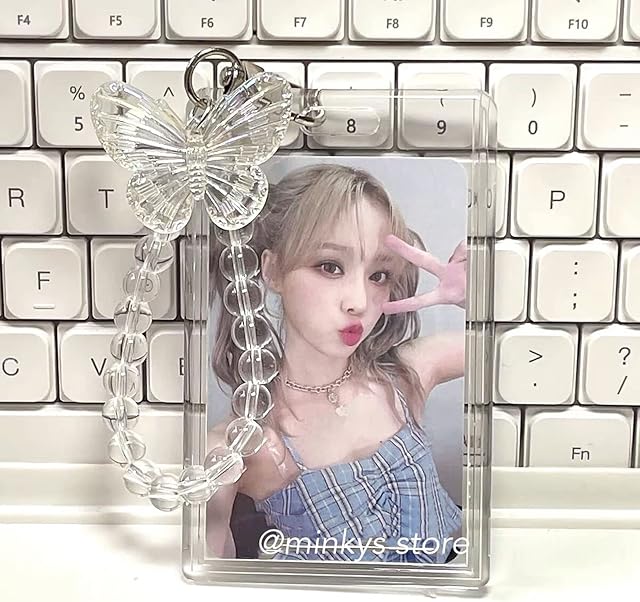 Acrylic Kpop Photocard Holder, 3 Inch Credit ID Bank Card, Bus Card Student Card Pendant Keychain Badge Holder (A)