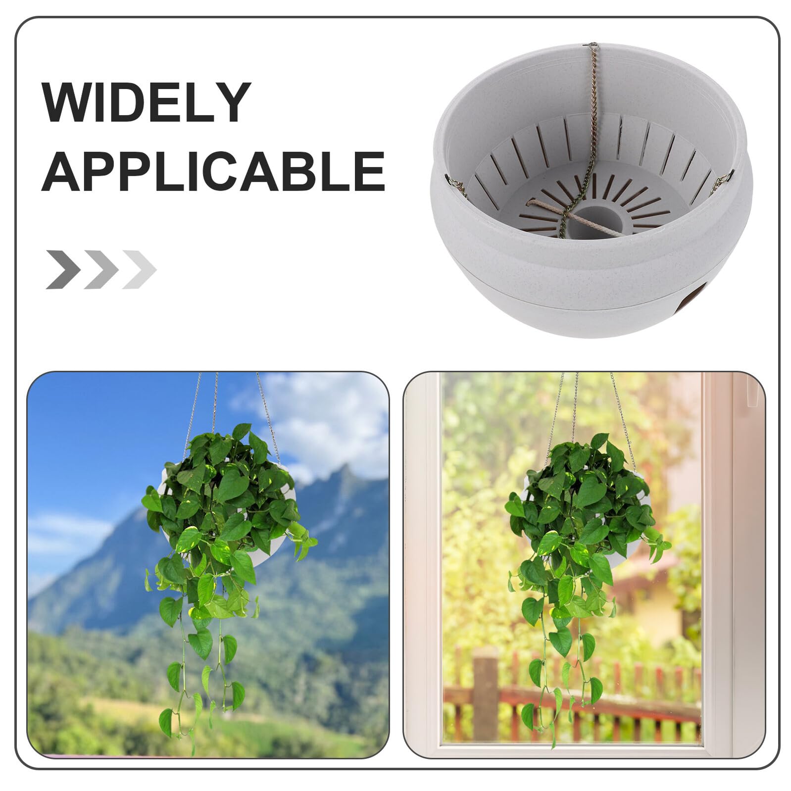jojofuny Pot Suspendu à Arrosage Automatique en Plastique Blanc Grand Diamètre 24 CM Chaîne Incluse Jardinière Murale Auto-Irrigante pour Plantes Vertes Pots à Eau pour Plantes