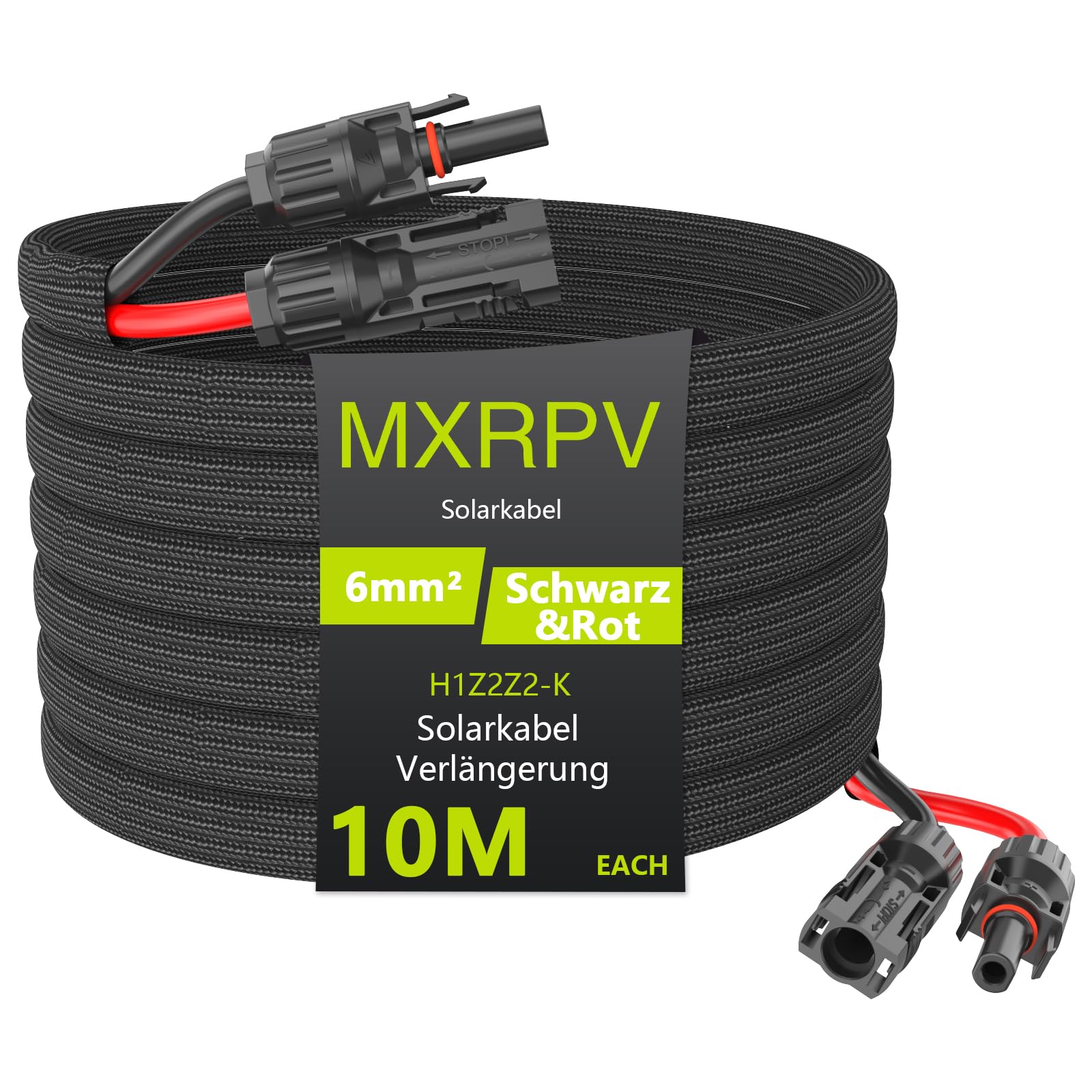 Solarkabel Verlängerung 6mm² - Wasserdicht Mit IP67 Für Photovoltaik