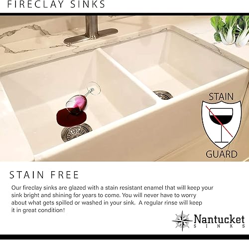 Miniatura 11 de Nantucket Sinks T-FCFS-20 - Fregadero de cocina de granja de arcilla refractaria de 20 pulgadas, color blanco