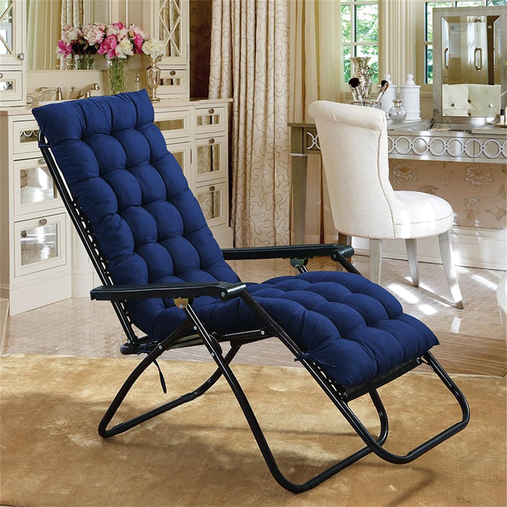 Highdi Sun Lounger Cushions, Thickened Recliner Chair Cushion Garden Sunloungers with Non-Slip Straps for Outdoor Indoor Garden Patio Sunbed Beach Chair (Navy blue,48x160cm)