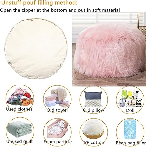 Miniatura 102 de Asuprui Puf otomano de relleno, puf de suelo, reposapiés redondo de 20 x 12 pulgadas, puf de piso, silla plegable de almacenamiento para sala de Puf