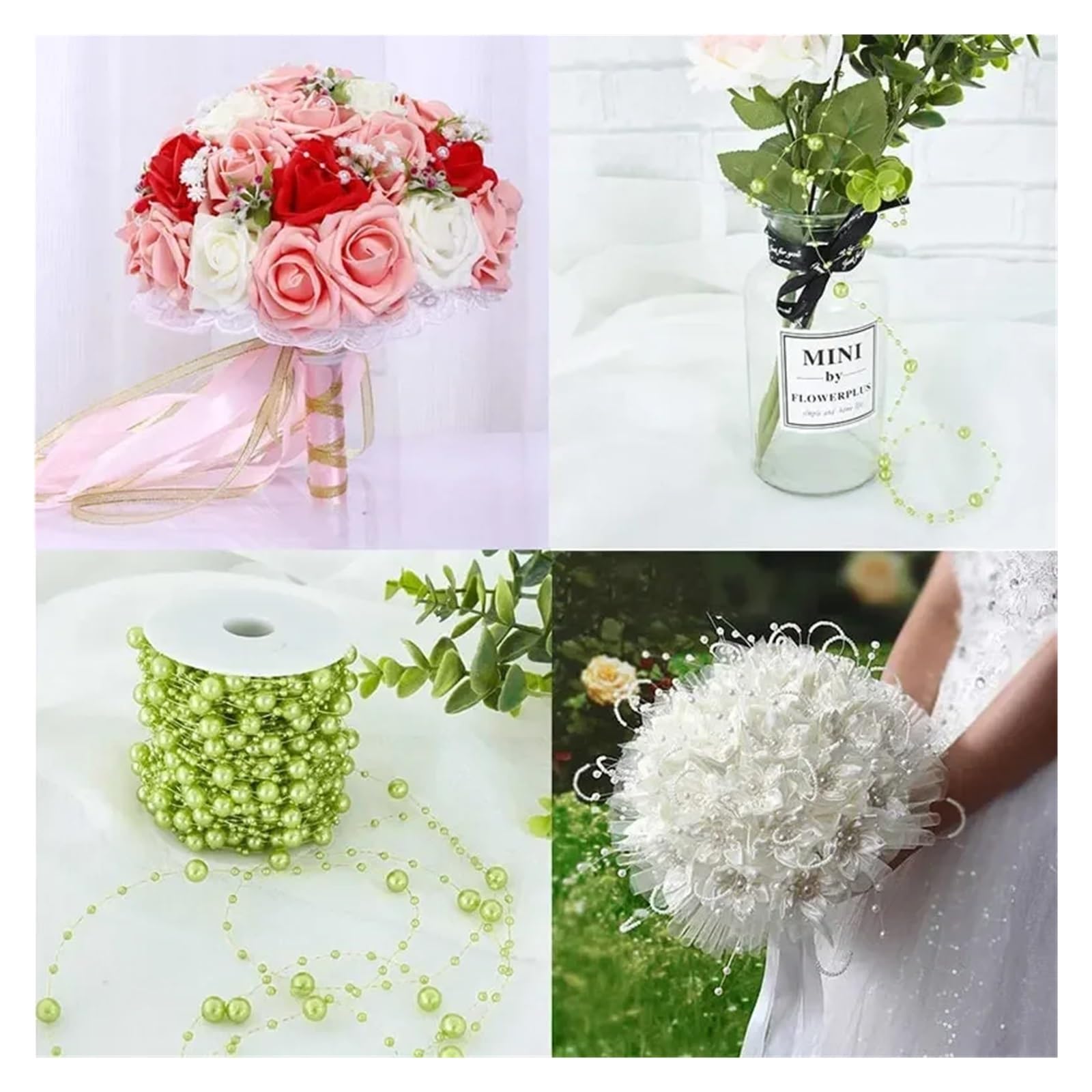 Corda di Ghirlanda di Perline di Perle Artificiali di Filo di Rosa da 10 m/Rotolo da 3 Mm, Decorazione di Nozze Fai da Te, di Perline Artificiali (Beige