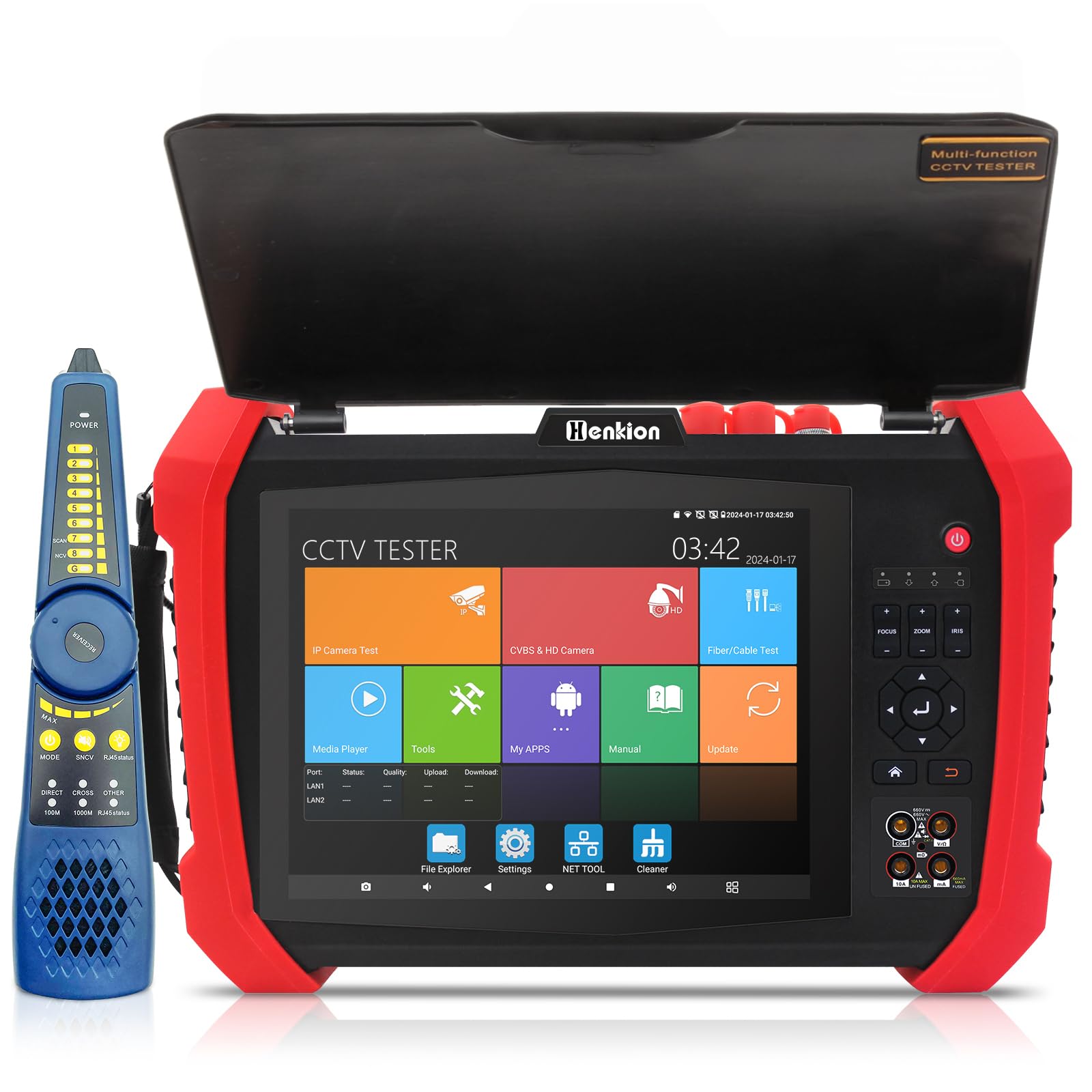 Henkion IPC CCTV Tester H20-MOVTADHSEF 8K 32MP 12MP IP Kamera Test POE++ Max 90W HD Kameratester 8MP TVI/CVI/AHD/SDI/CVBS DMM TDR WiFi Network Tools RJ45 Cable Tester 2CH SFP Port HD VGA