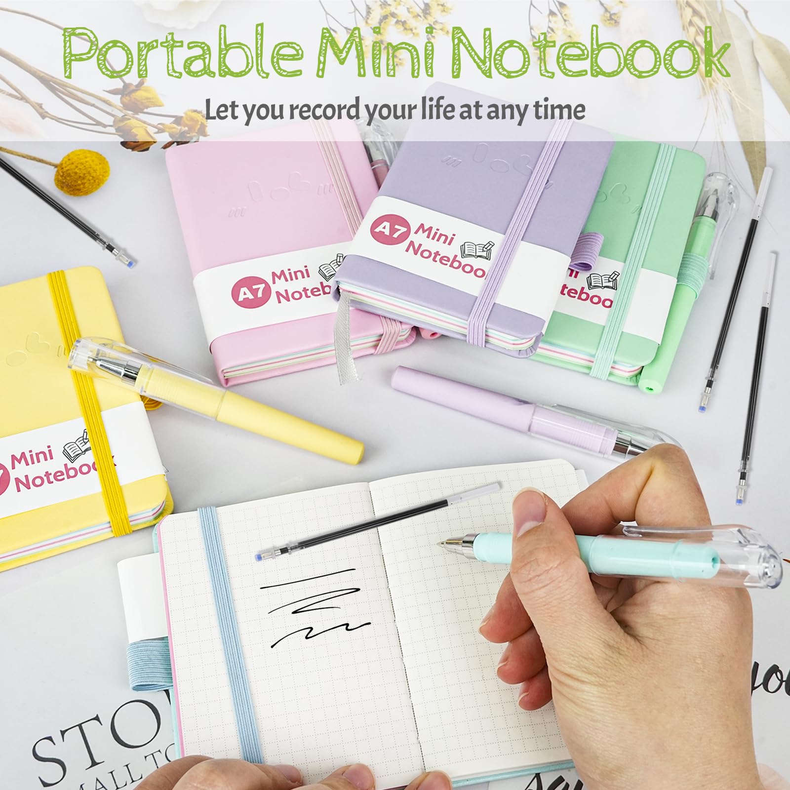 Mulaibdin 5 Pcs Pocket Notebook, Small Notebooks Pocket Size, A7 Notebook with Pen, Small Notepads with Elastic Band - Image 4