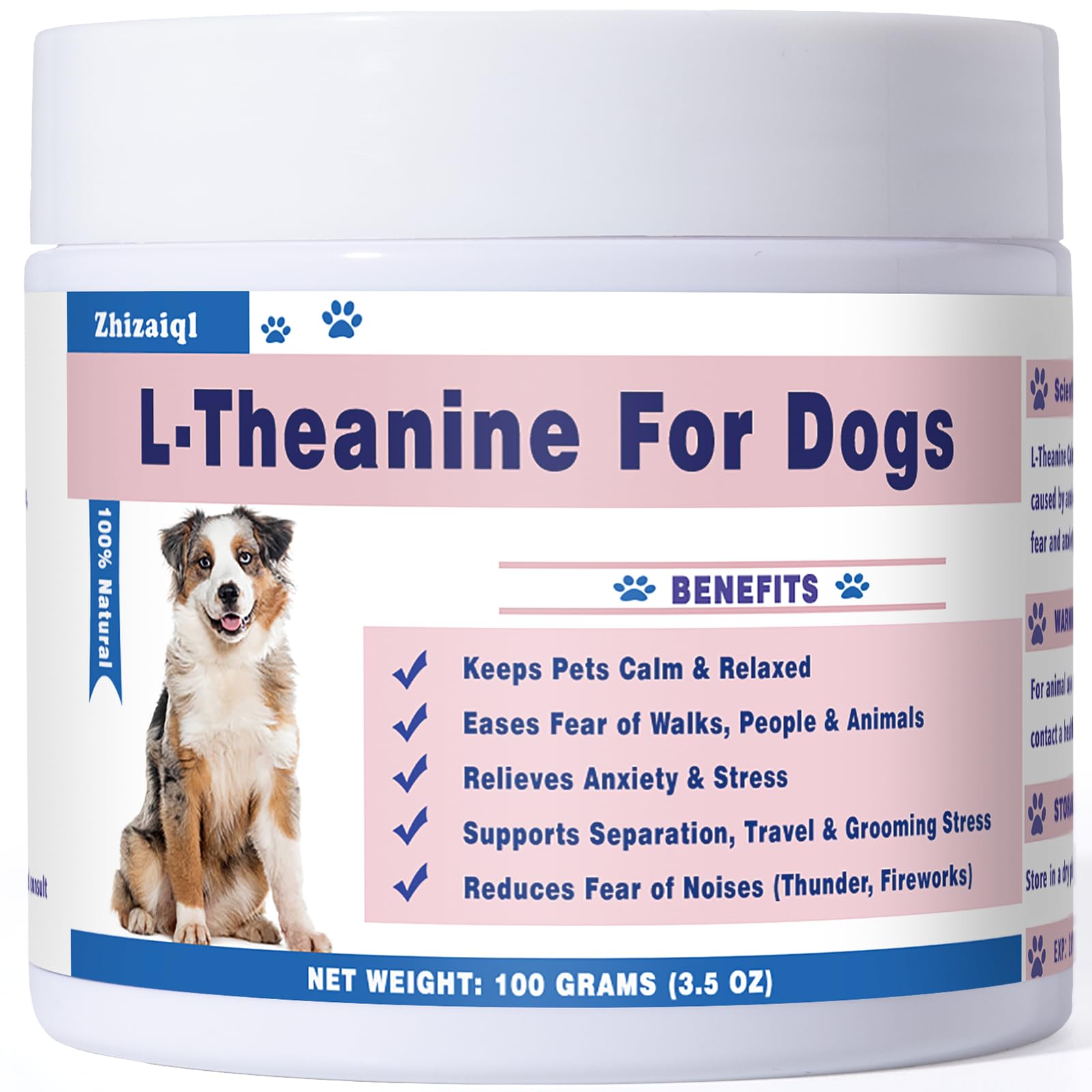 L-Theanine Supplement for Cats & Small Dogs – Helps Keep Pets Calm & Relaxed – for Small, Medium & Large Dogs & All Cats – 100g Powde
