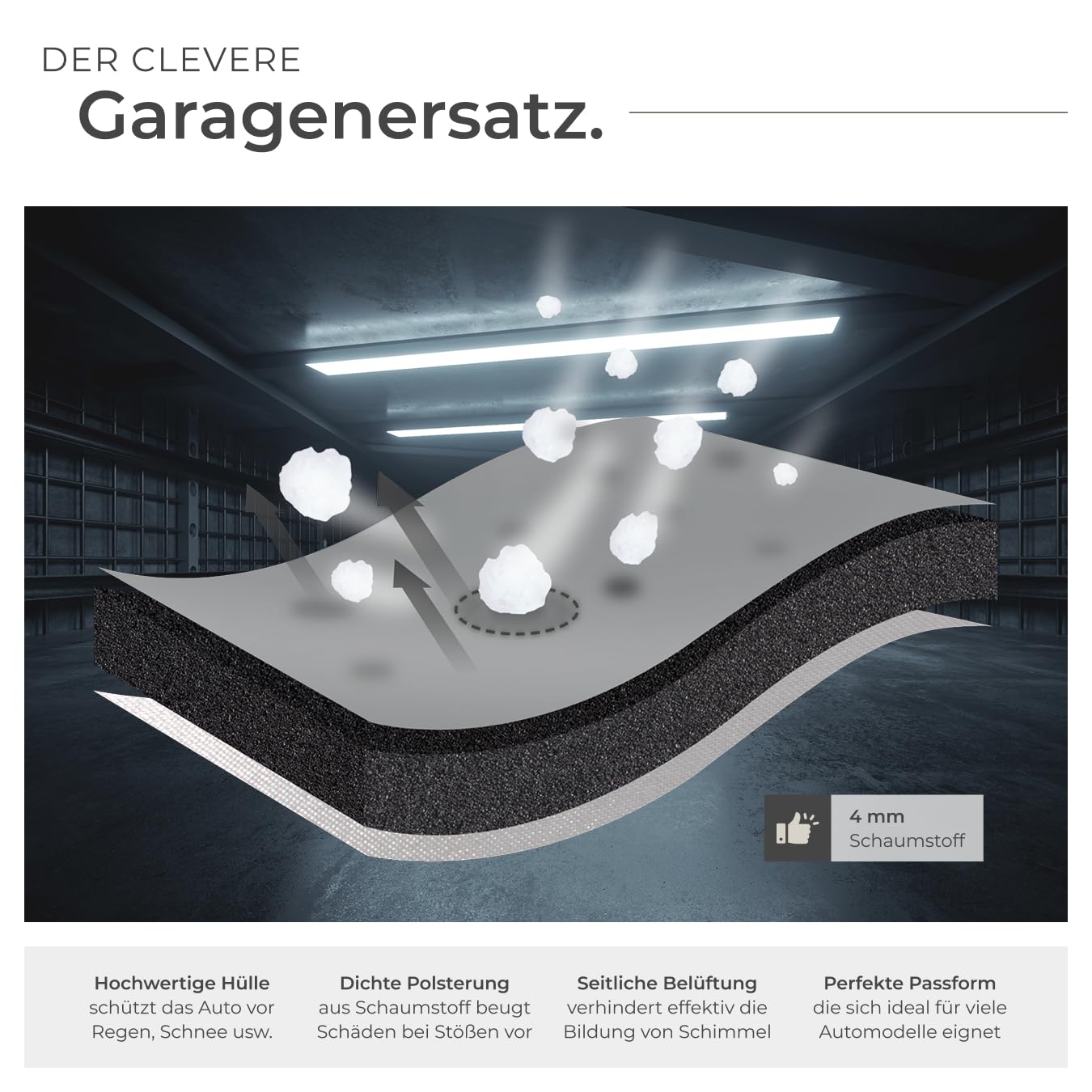 tectake® Auto Abdeckplane, Hagelschutz Autoplane, Autoabdeckung, wasserdichte Decke, atmungsaktiv, elastische Autogarage, Auto Zubehör mit Aufbewahrungstasche, kompatibel mit vielen Modellen - Größe L