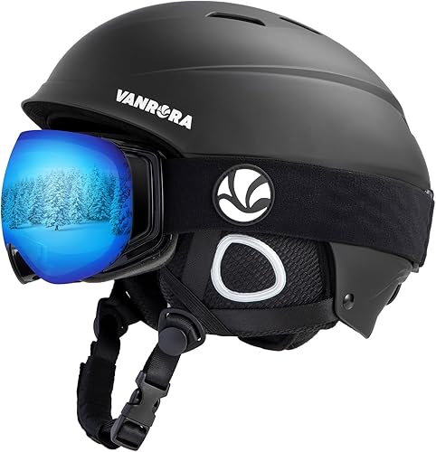 VANRORA Paquete combinado de casco y gafas de esquí, casco de snowboard certificado de seguridad, lentes intercambiables para snowboard