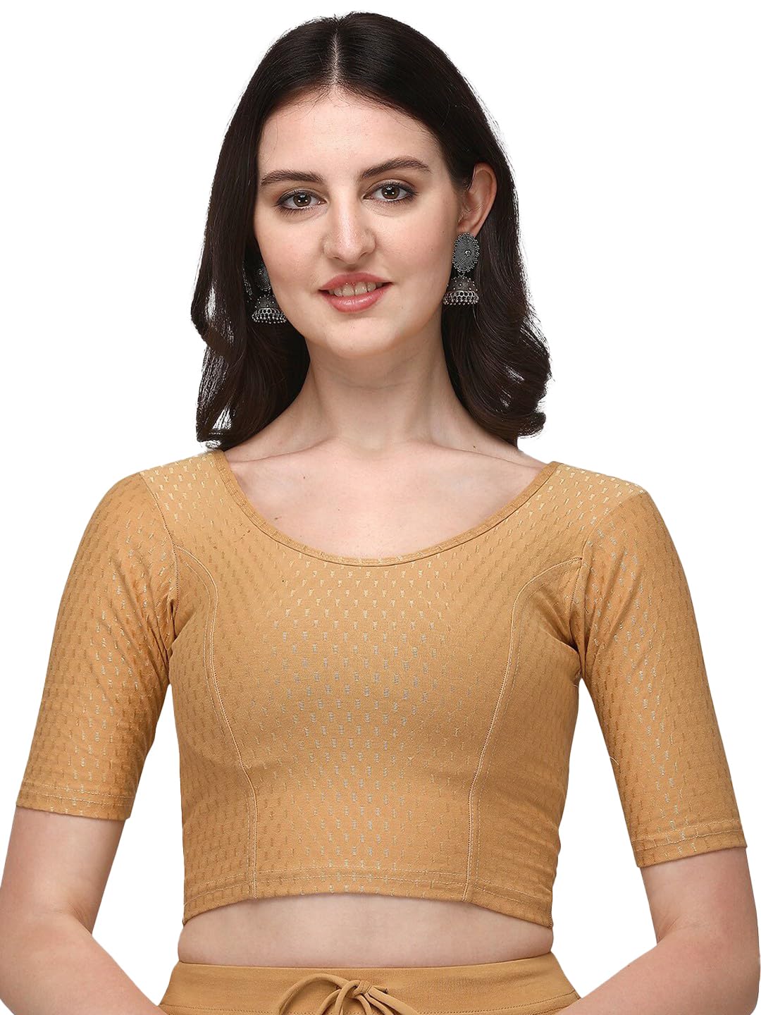Plain Solid Strechable Casual Blouse Readymade Blouse for Women Comfort Blouse Round Neck Half Sleeves Felexible-image-31