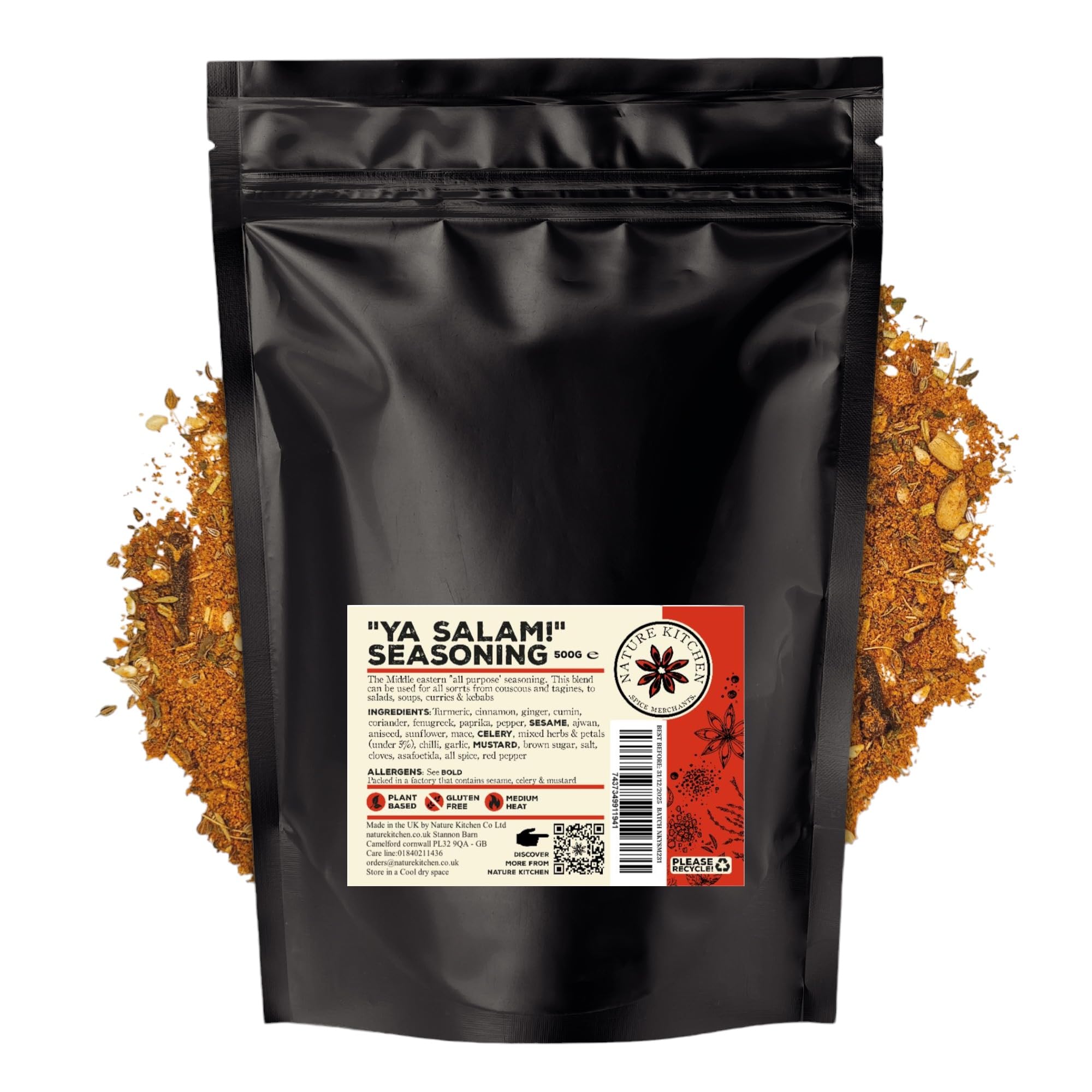 Nature Kitchen Ya Salam Seasoning 500g Hot, Premium Turkish All Purpose Spice Blend, Gluten Free, Vegan Seasoning for Kebabs, Grills, Marinades and Everyday Cooking
