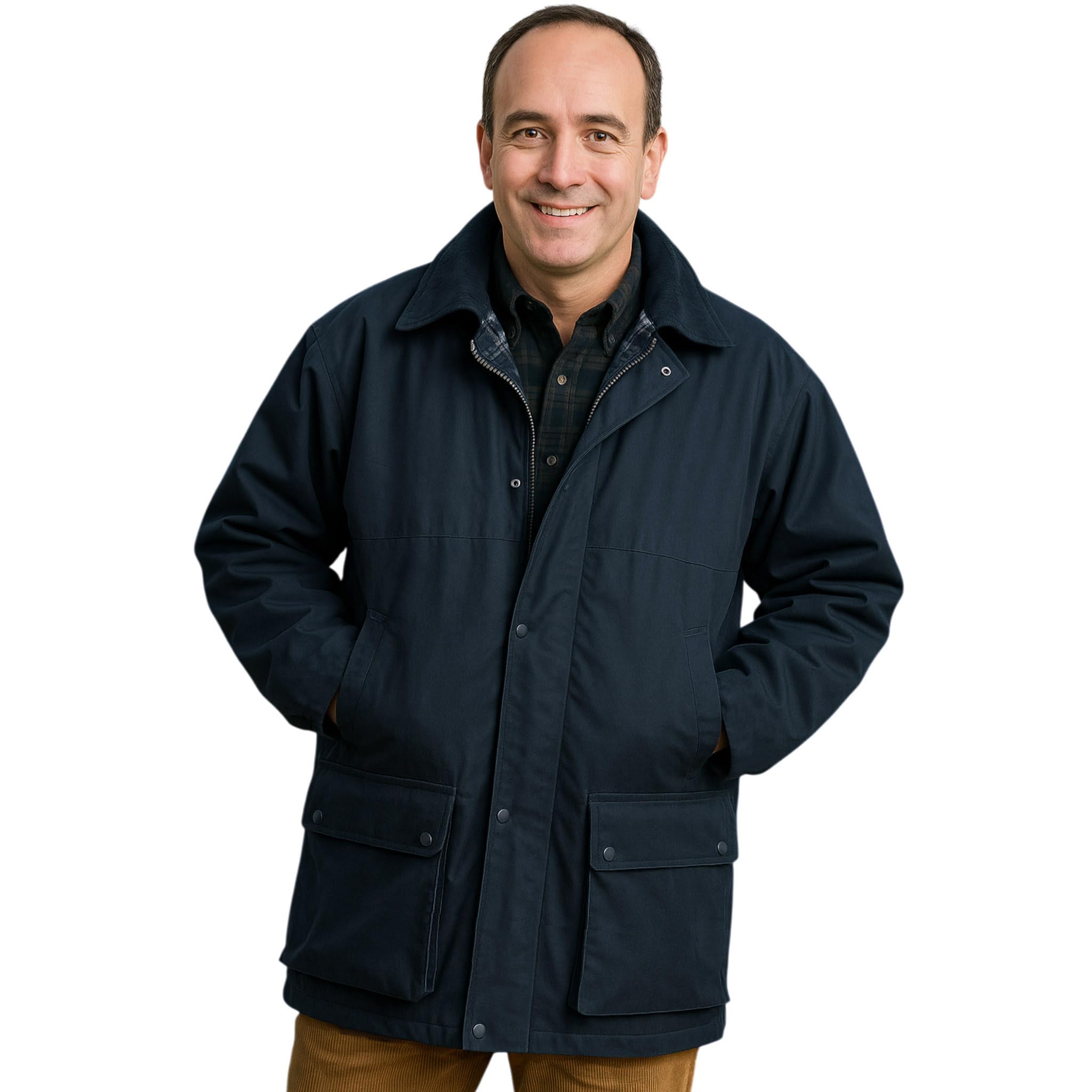Game Technical Apparel Men's Premium British Wax Jacket – Unpadded, Water-Repellent & Windproof with Detachable Hood & Tartan Lining