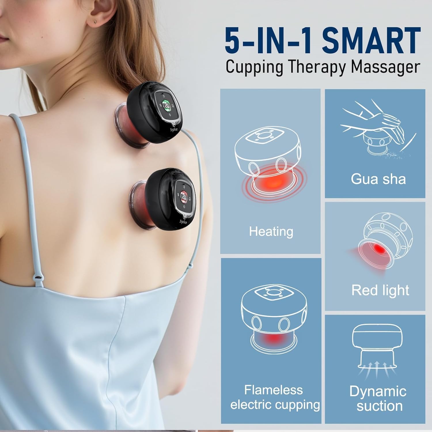 5-in-1 Smart Dynamic Cupping Set, 12 Levels Cupping Kit for Massage Therapy with Red Ligh-t Therapy&Heat Penetrates for Targeted Pain Relief, Knots, Aches, Muscle Soreness - 2Pcs(Black&Black)
