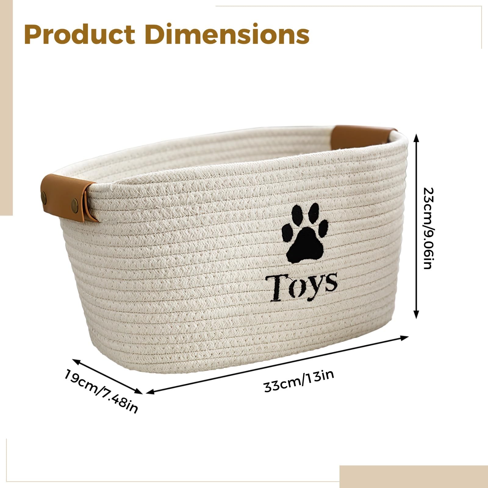 Haustier Spielzeug Aufbewahrungskorb, weiche Baumwolle Seil gewebt Organizer, langlebige klappbarer Bin für Hund Katze Spielzeug, geräumig 13 x 9 x 7,5 in / 33 x 23 x 19 cm, Beige