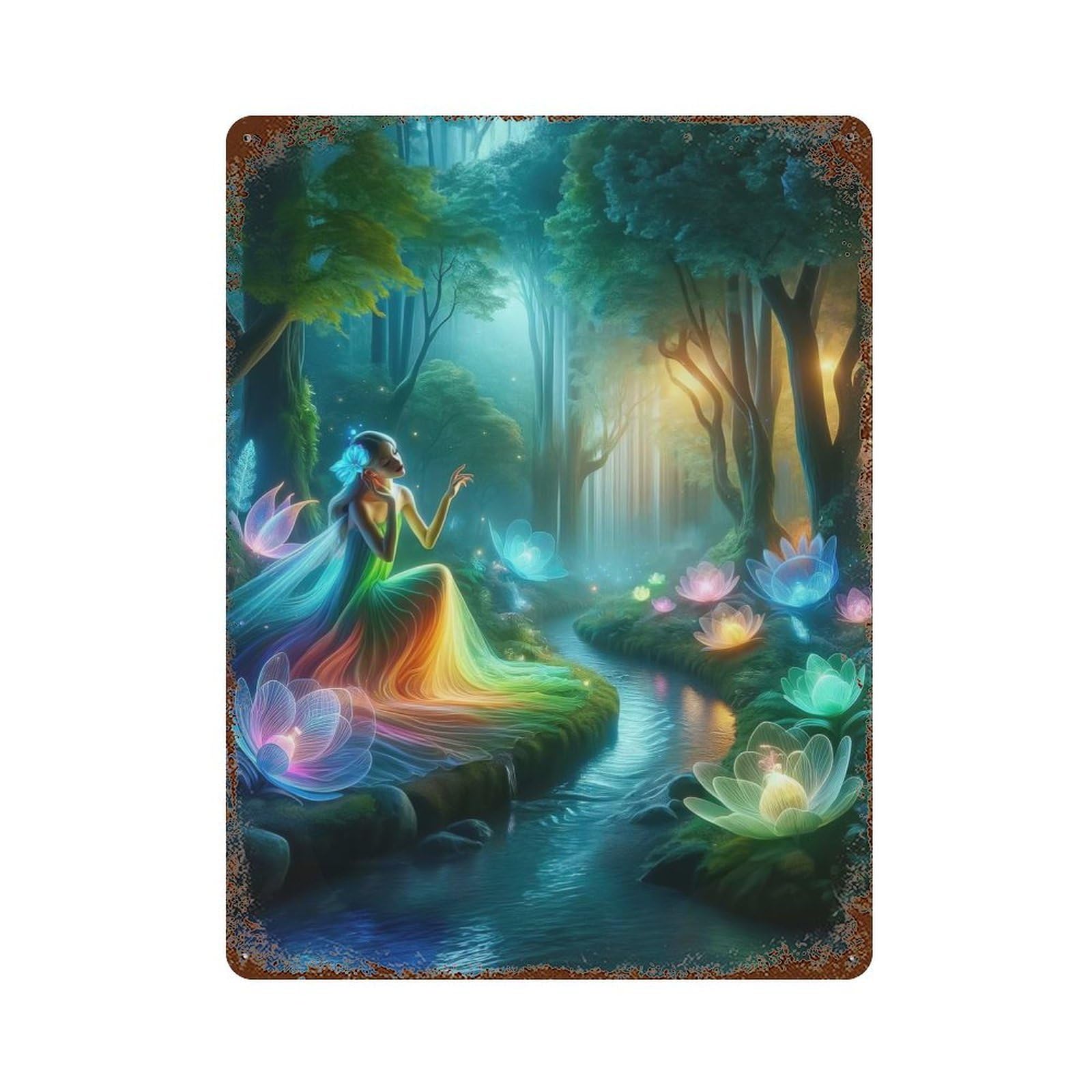 Rainbow Forest Rusty Metal Tin Sign 15.7"x11.8", Vintage Wall Decor for Garage, Pub Or Kitchen