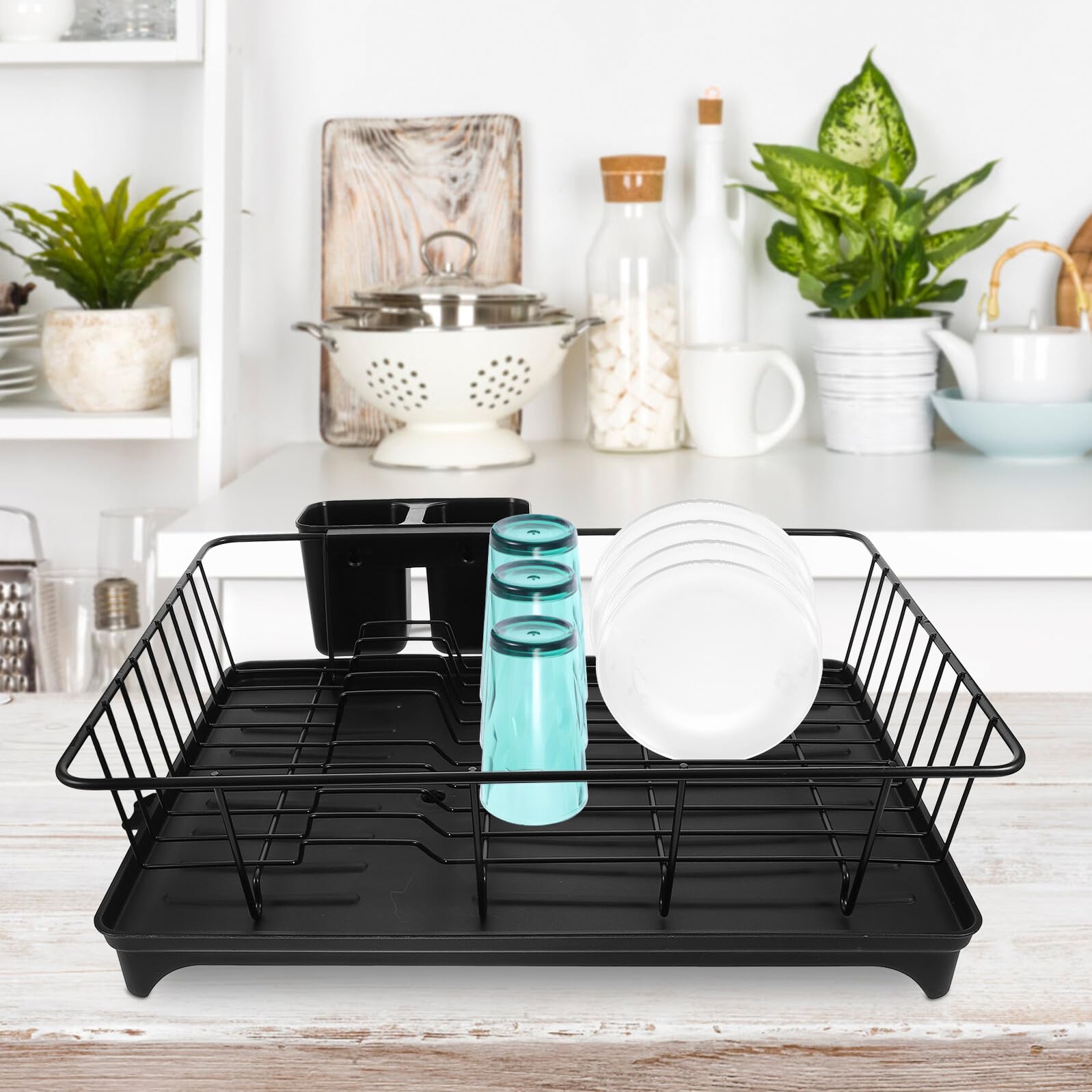 DOITOOL Escurridor de Platos Grande de Cocina Soporte para Utensilios, Material PP y Hierro, Capacidad Amplia y Diseño para Mantener la Encimera Seca
