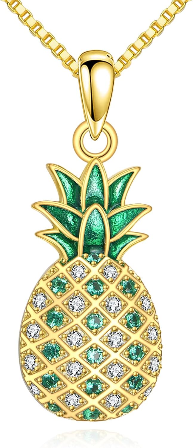 LUHE Pineapple Necklace 925 Sterling Silver Dainty Pineapple Pendant Necklace Jewelry Gift for Women Teens