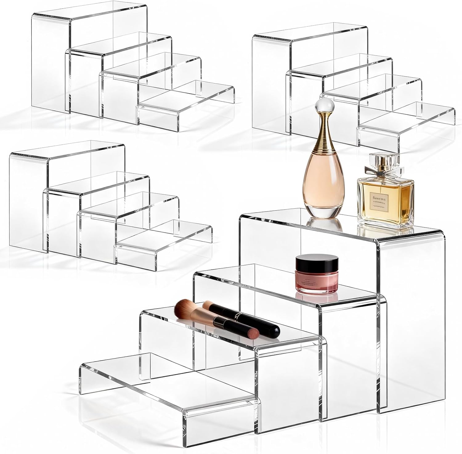 10 Pcs 2 Set Acrylic Risers 5 Sizes(7" L~9" L) Riser Display Shelf Cupcake Stand Display Cabinet Clear Rectangular Display Stands Set for Figures, Jewelry, Perfume, Dessert Table Display