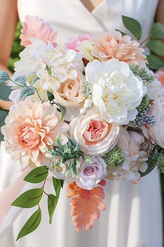 Miniatura 6 de Paquete combinado de flores artificiales rubor, flores de marfil sintético para arreglos de boda, ramos de bricolaje, fiestas, centros de mesa de