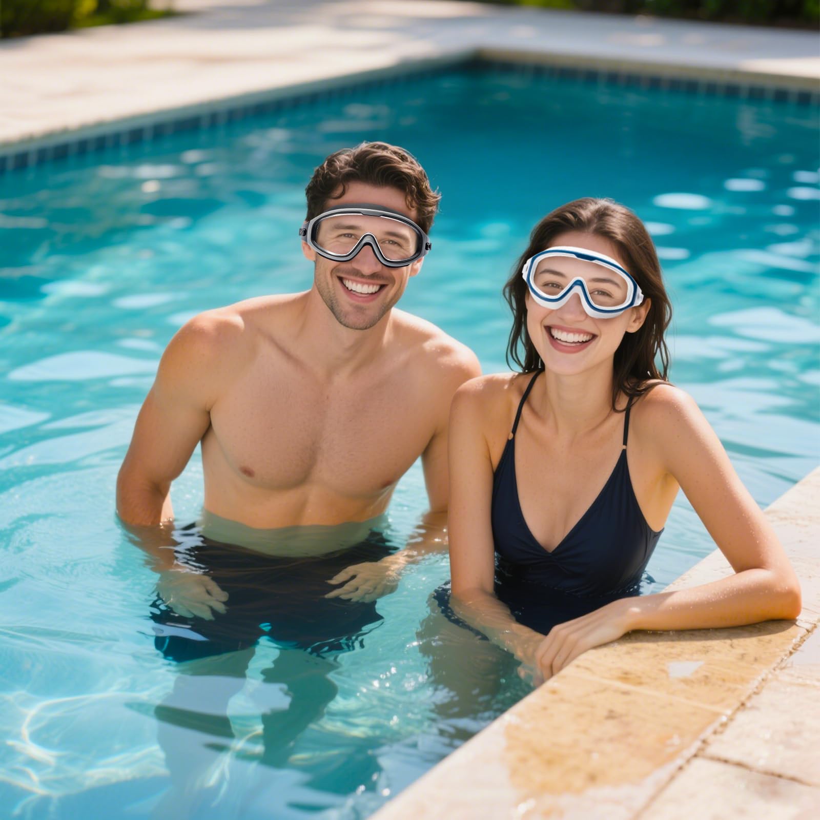 Gafas de natación para adultos, a prueba de fugas, antivaho, gafas de natación de visión amplia con tapones para los oídos y clip para la nariz