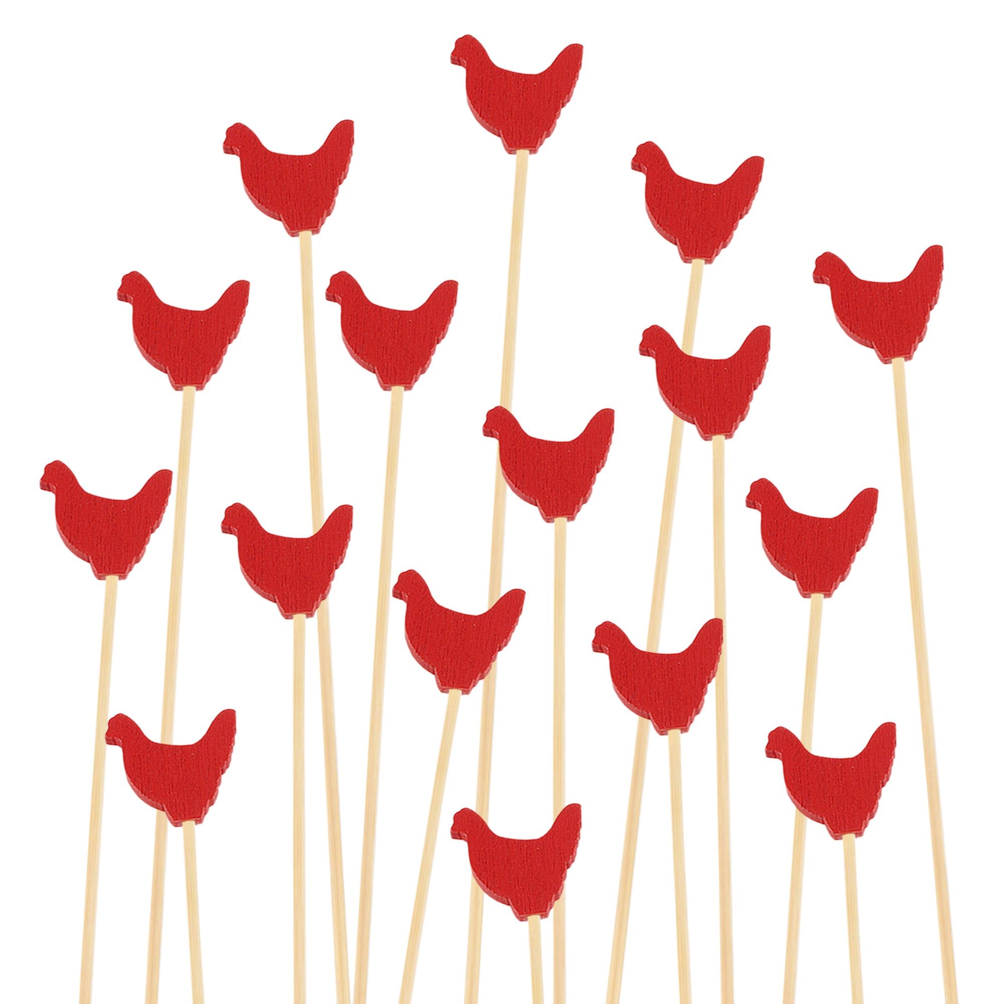 BambooMN Lot de 300 brochettes décoratives en bambou avec extrémité en coq rouge pour les événements traiteurs, les vacances, les restaurants ou les buffets - 11,9 cm