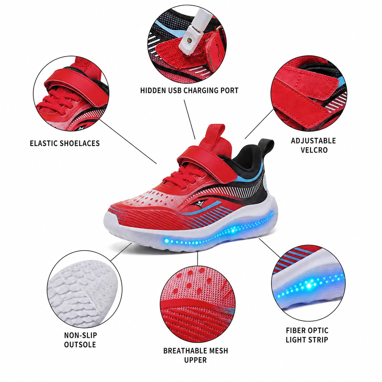 YUNICUS Scarpe da ginnastica per bambini, ricaricabili tramite USB, per ragazzi e ragazze