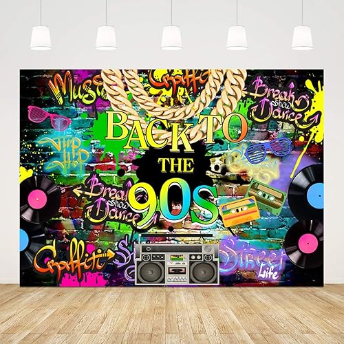 Decoraciones de fiesta de hip hop de los años 90 de 7 x 5 pies, pared de ladrillo de regreso a fondos de los años 90 para fiestas I Love The 90,