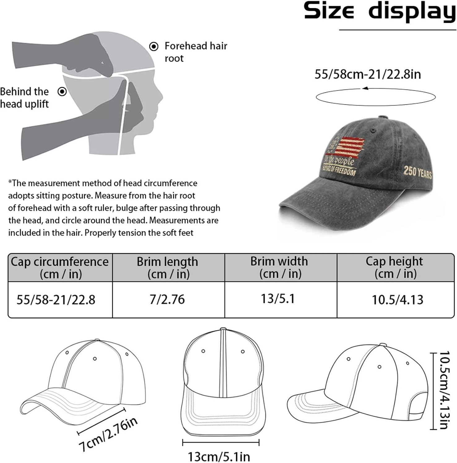 U.S. 250th Anniversary 250 Years Freedoms 1776-2026 Baseball Hats Funny - Image 4
