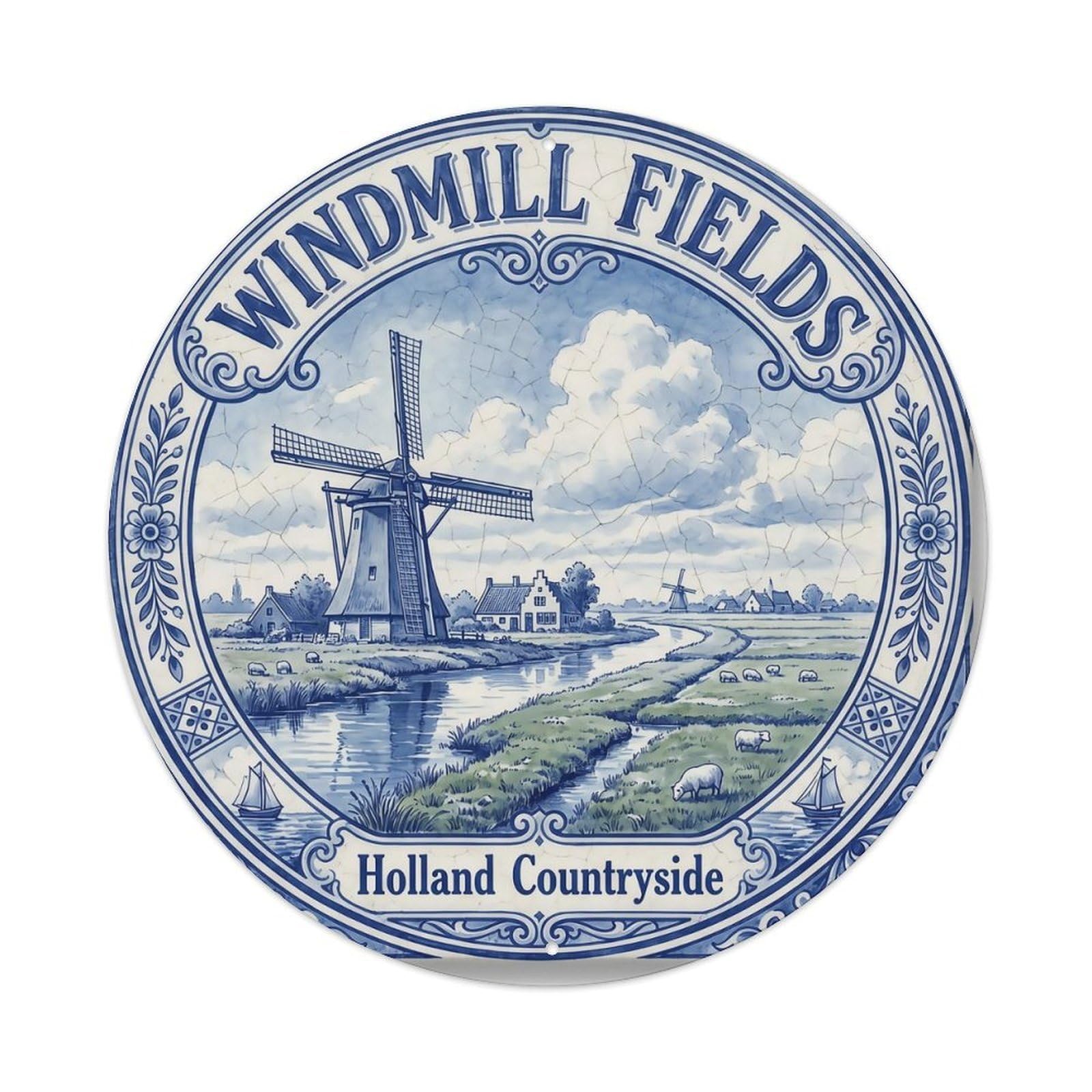 Vintage Travel Windmill Fields Holland Metal Tin Sign