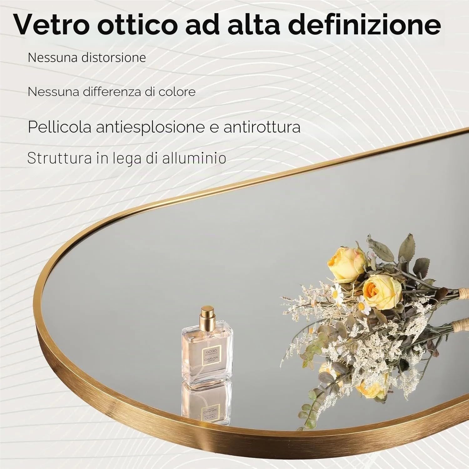 Clevich Specchio da Terra Curvo, 162x50 cm, Grande Specchio da Parete con Cornice in Alluminio Rinforzata, da Parete o Terra per Camera da Letto, Soggiorno, Oro