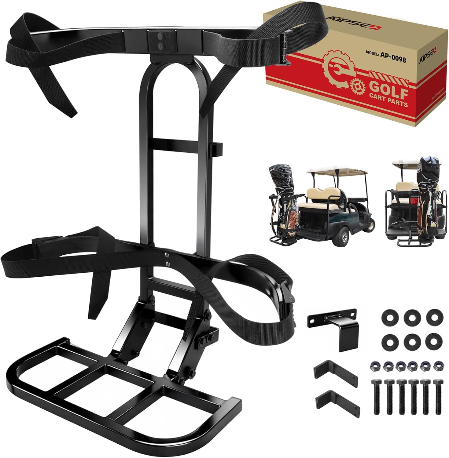 Golf Cart Rear Seat Bag Holder No Drilling Required Seat Bag Rack Universal Compatible with EZGO Club Car Yamaha with Rear Seat Grab Bar (Fit Normal and Widen Grab Bar)