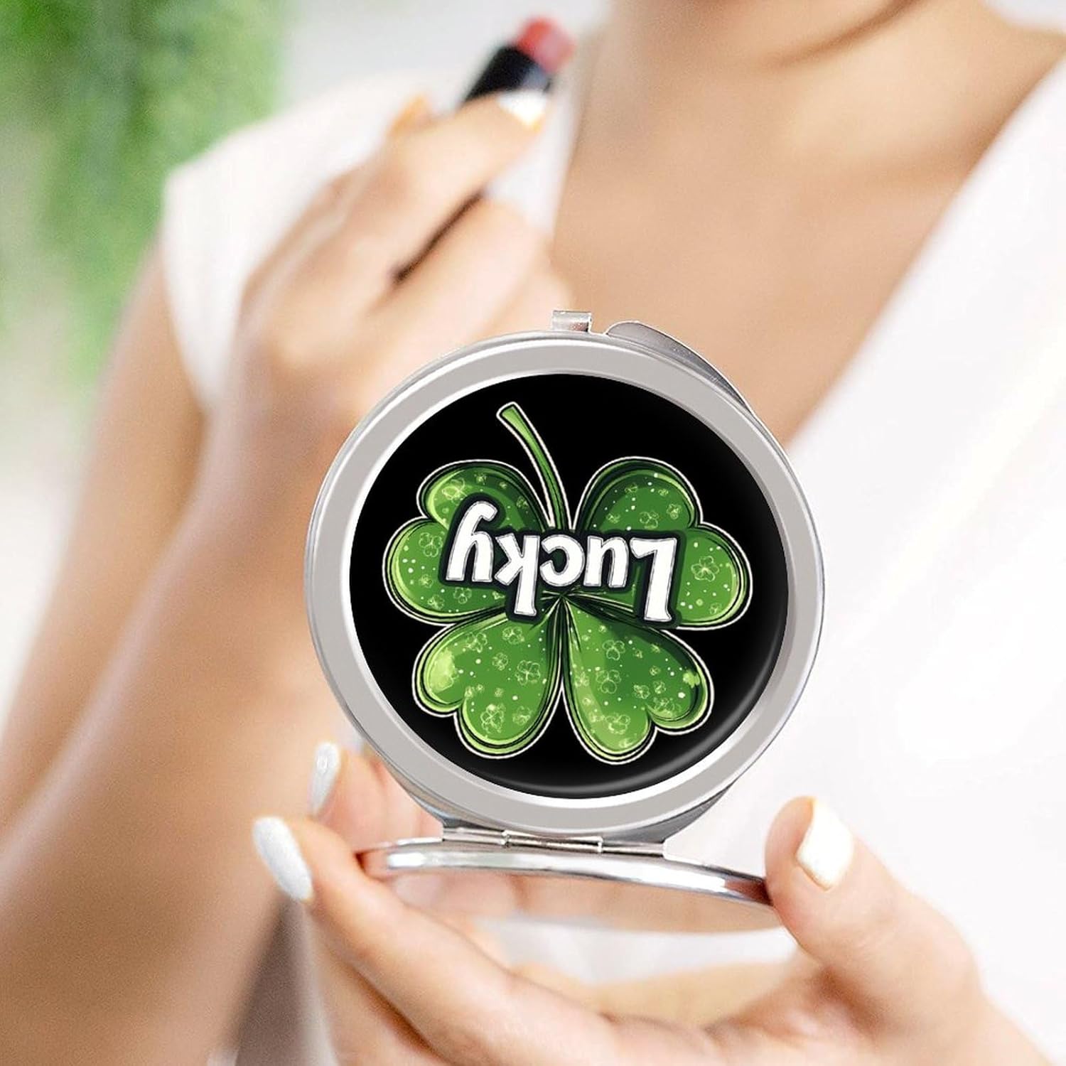 Shamrock Lucky St Patricks Day Compact Makeup Mirror Mini Foldable Cosmetic Mirror Portable Travel Mirror for Purse Pocket