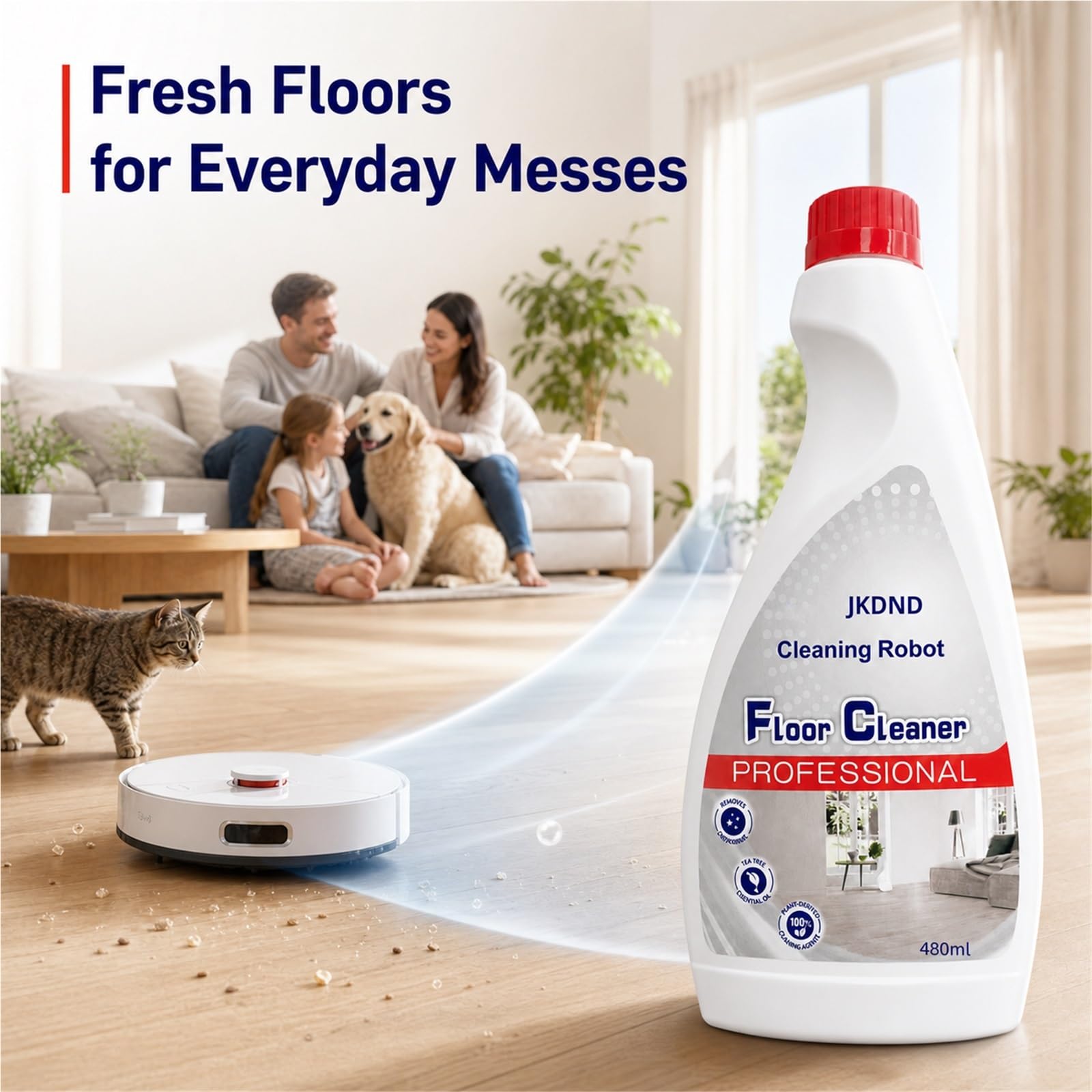 Ricarica Liquido Pulizia Pavimenti, Confezione Da 5, 480ML | Formula Vegetale A Bassa Schiuma, Rimozione Macchie Ad Alta Efficienza, Rapporto Di Diluizione 1:300, Compatibile con Roomba