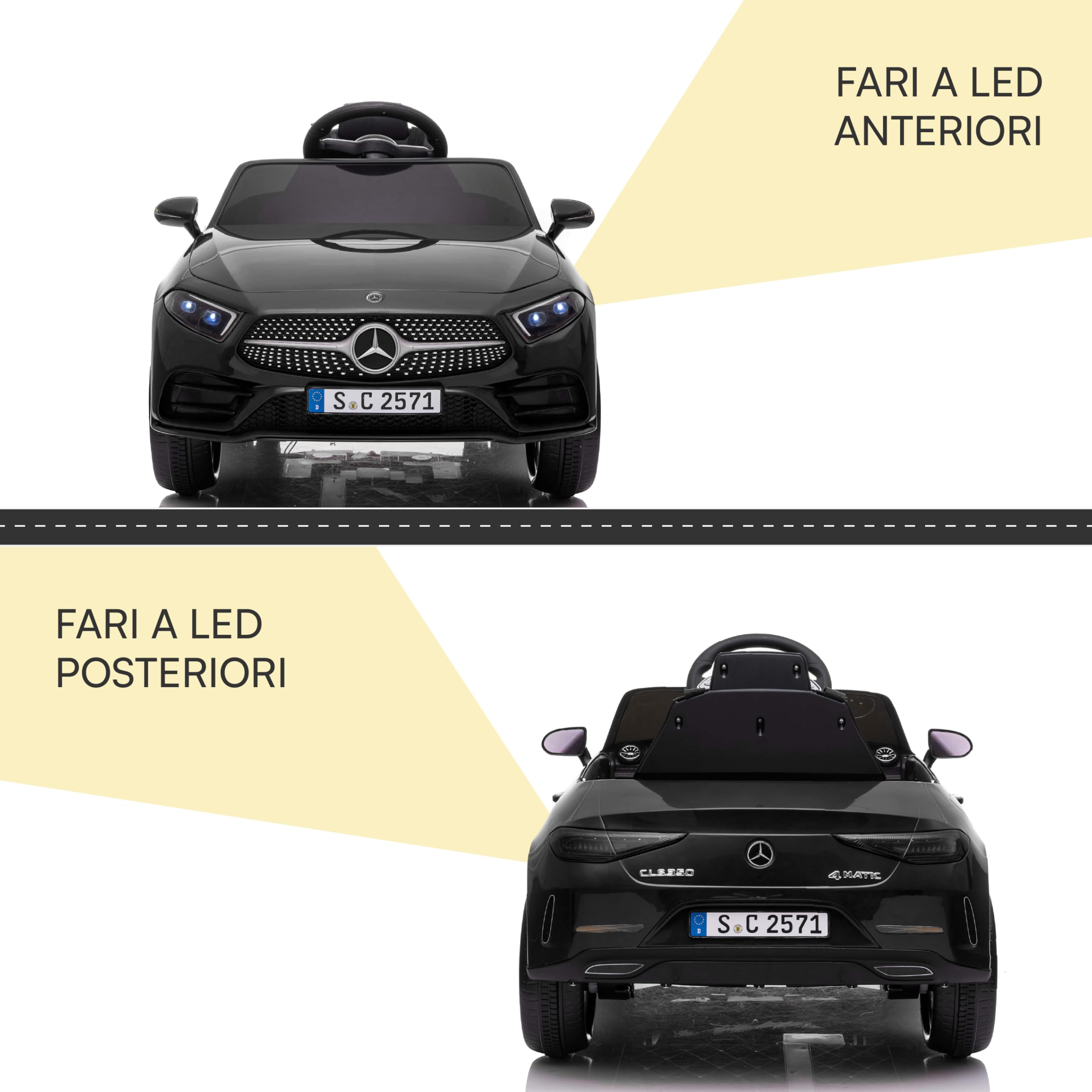 Baroni Toys Macchina Elettrica per Bambini Mercedes AMG Baby car Elettrica Full Optional Nera, Auto Telecomandata con Sedile in Plastica e Porte Apribili, Battera 12V, Carico fino a 30 Kg