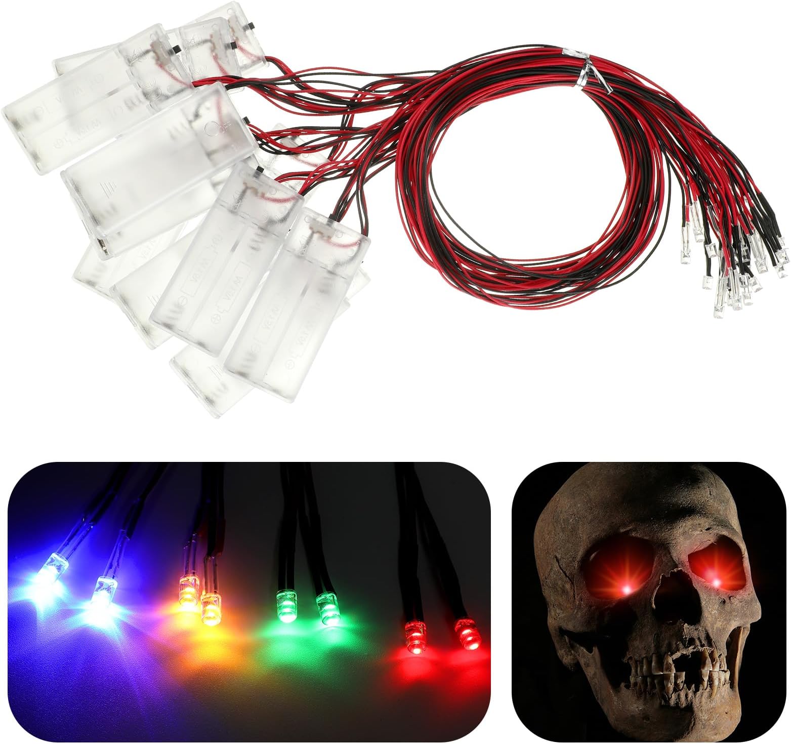 12 Pcs Halloween LED Glowing Light for Mask Costume Skull Skeleton 24'', Battery Not Include
