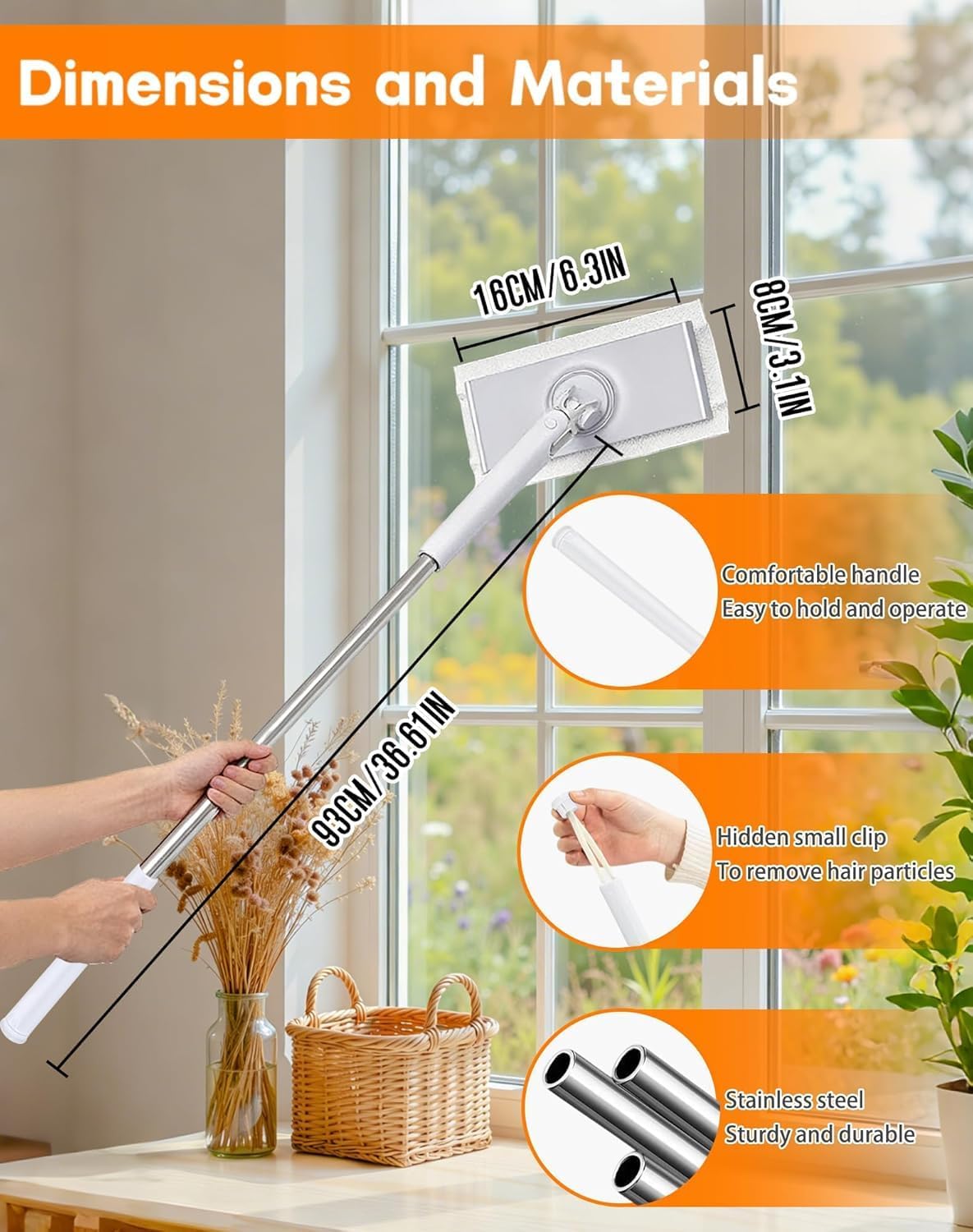 Snap Grip Mini Mop, Zero Touch Mini Mops, Gap Dust Cleaner Flat Mops with Locking Head & Sweeping Cloths, 92cm Long Handle Mopping Sweeper Stick for Multi Cleaning (1*mop+5*Cloth)