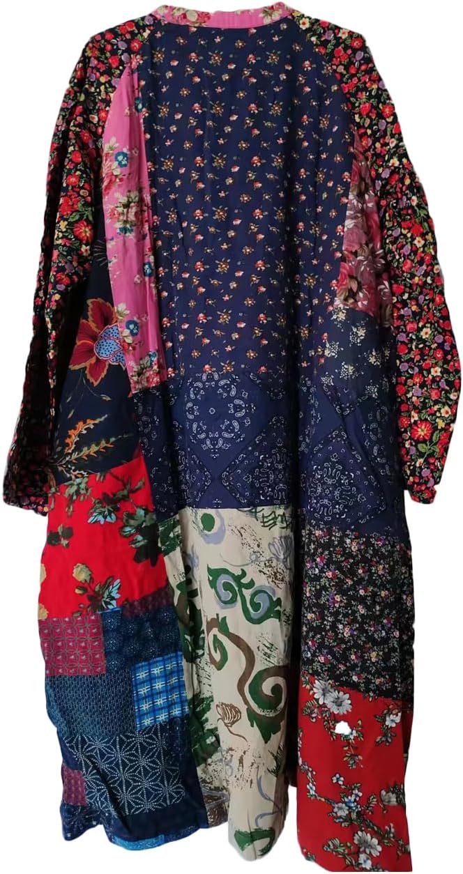 NFYM Women's Trench Coat Long Cotton Linen Floral Jacket Cottagecore Clothing Patchwork Outwear Each Piece Unique - Image 7