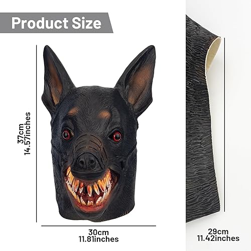 Miniatura 6 de AQKILO Dog Mask Scary Latex Full Head Realistic Masks Fancy Dress for Halloween Carnival Costume Party