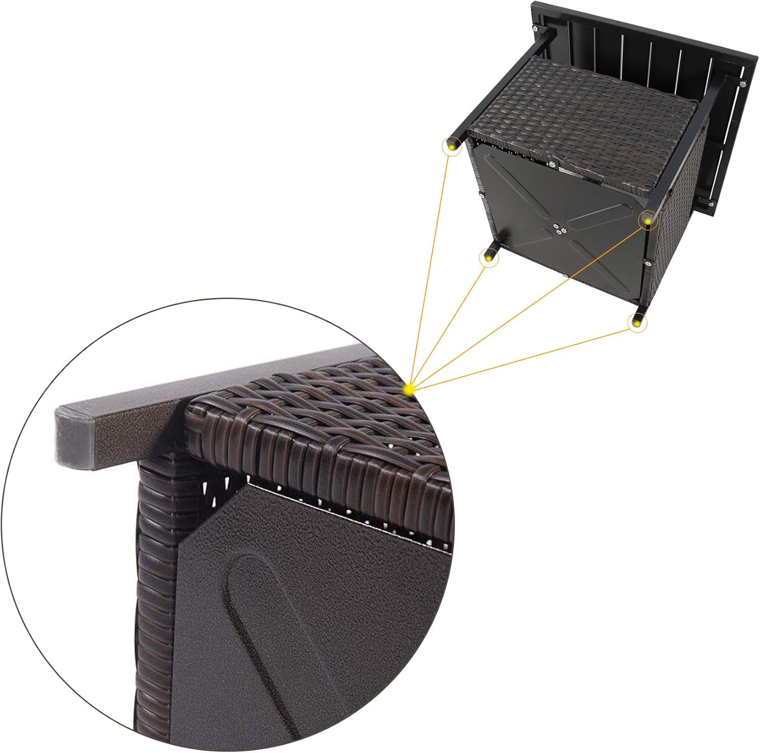 PEAK HOME FURNISHINGS Outdoor Bistro PE Wicker and Steel Umbrella Side Table Stand with Umbrella Hole