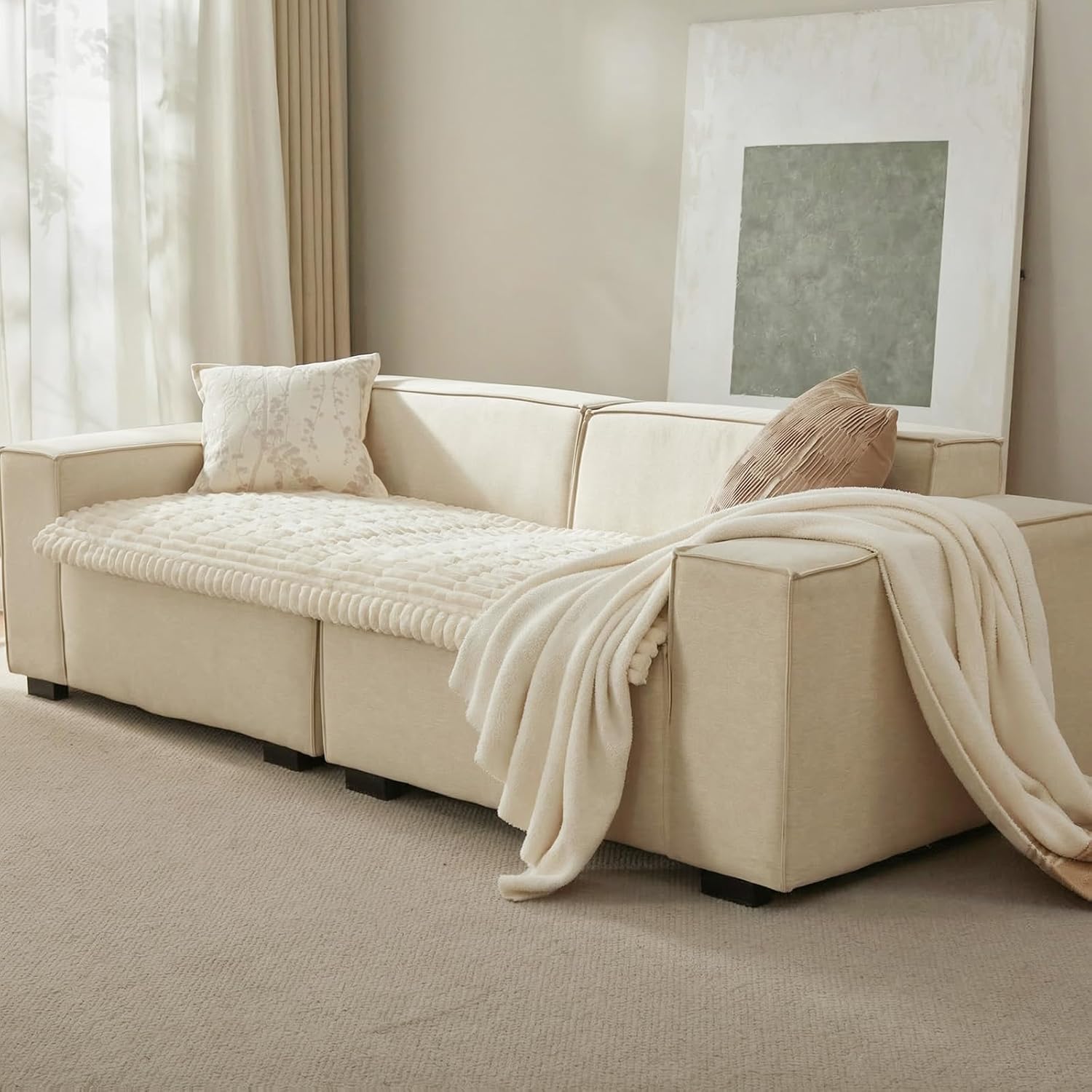 Couch Covers For Dogs,Washable Couch Protector for 2-Cushion Sofa,Non-Slip Paw Print Grip, Soft Skin-Friendly Furniture Cover for Pets,Thick and Cozy Slipcover for Sofa Cushions(28“ x 60" Ivory)