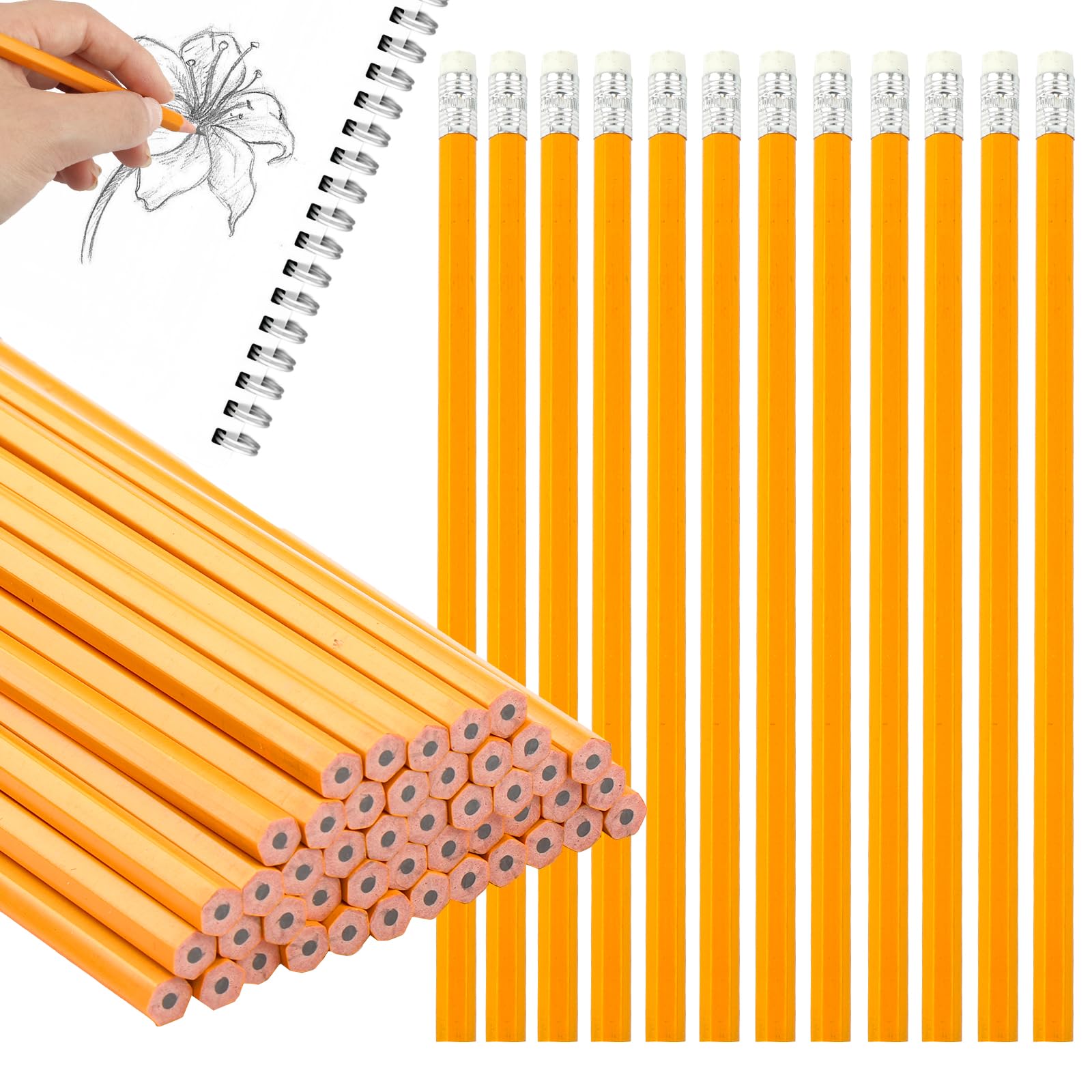 48pcs HB Pencils with Rubber, Black Lead Bulk Pencils, Non-Slip Kids Pencil