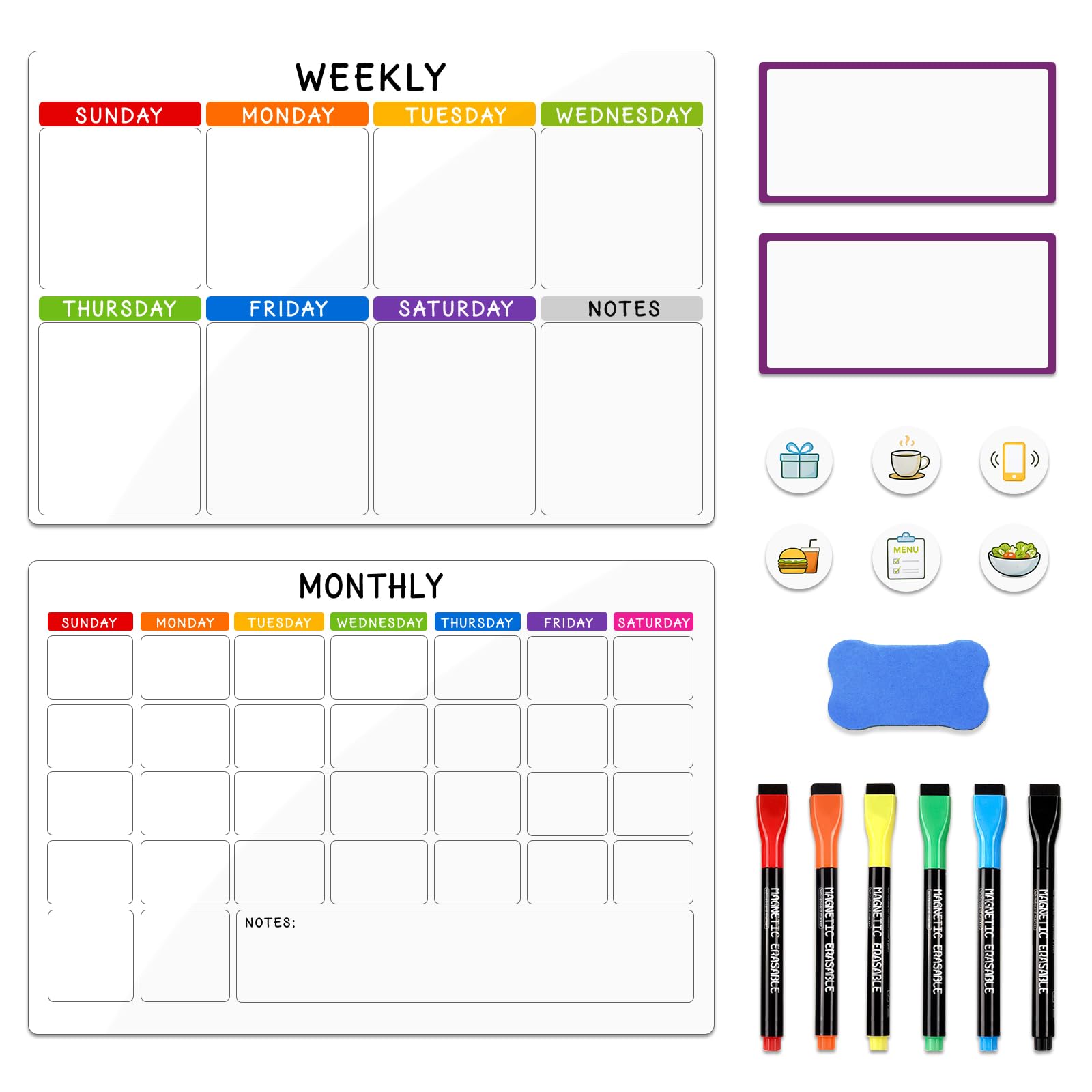 VynyQoo Magnetic Fridge Whiteboard Planner Set, Weekly & Monthly Boards