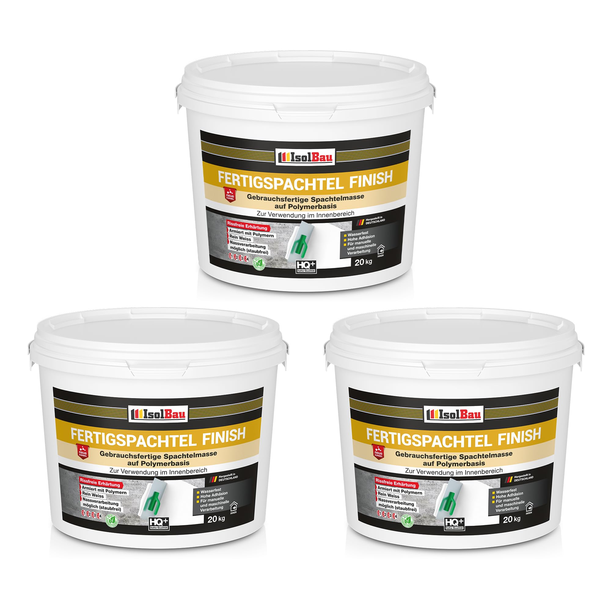 Isolbau Fertigspachtel Finish 60 kg, Glättspachtel Fugenspachtel, Gebrauchsfertige Polymer-Gips Fertig-Spachtelmasse für innen, Weiß Q1-Q11